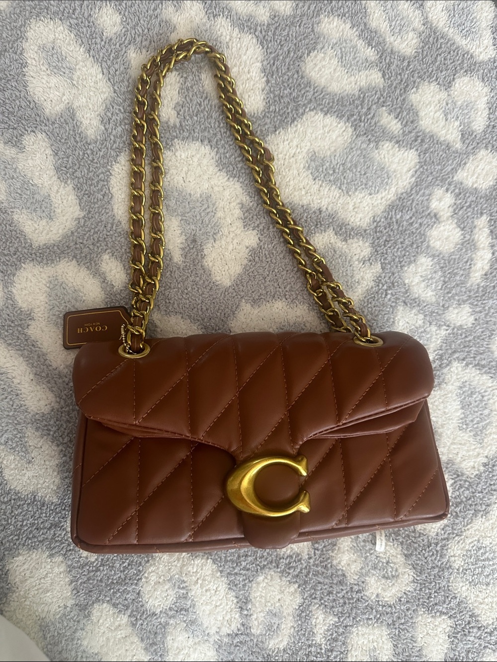 Quilted Brown Leather Shoulder Bag with Gold 'C' Hardware